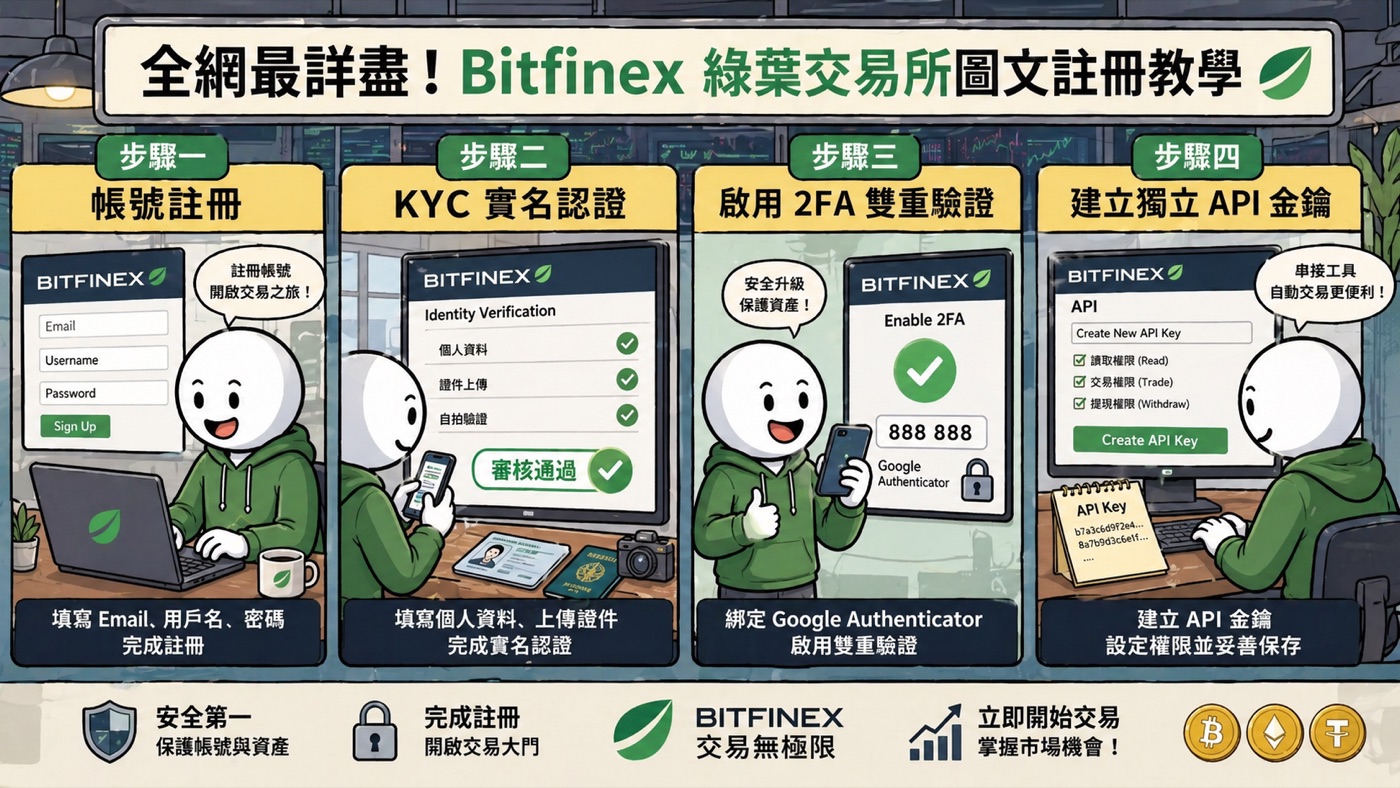 2026最新Bitfinex圖文註冊教學:開戶、KYC、2FA、API金鑰四步驟完整教學